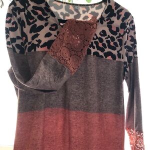 Leopard and Lace Colorblock Top